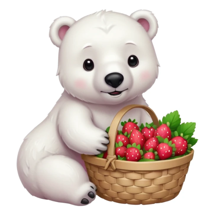polar bear with a basket of strawberries  sticker