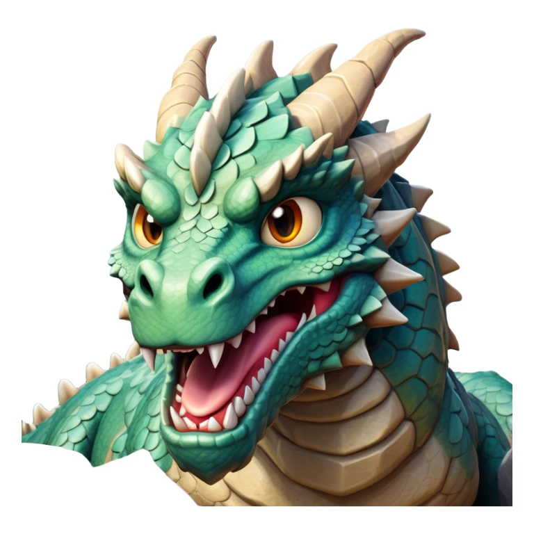 Cinematic Comical Giant Rock Dragon Portrait Emoji, Head tilted dramatically with an exaggeratedly amused expression, featuring a striking, chiseled body with bold stone textures and wide, expressive eyes brimming with playful geologic mischief; rendered with vivid, lifelike detail and dynamic, natural shadows, high shine, dramatic yet humorous, styled with an air of cheeky ancient solidity, soft glowing outline, capturing the essence of a spirited and over‐the‐top stone giant that looks ready to rumble with timeless mirth! sticker