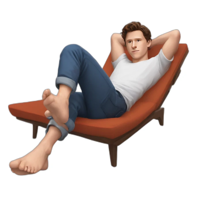 tom holland laying back, soles of feet towards camera sticker