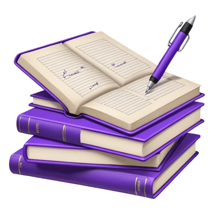 purple studying books with pen scattered sticker