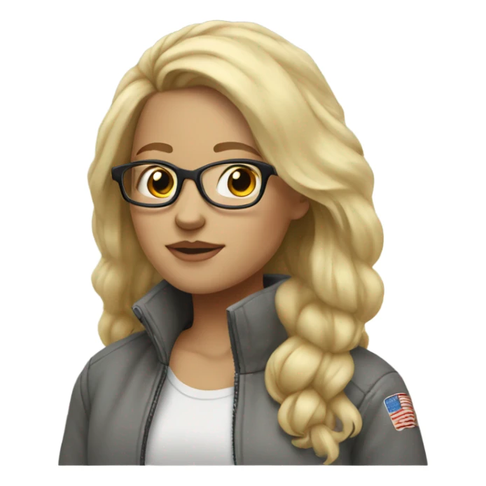 Blonde girl with glasses, and grey bomber jacket sticker