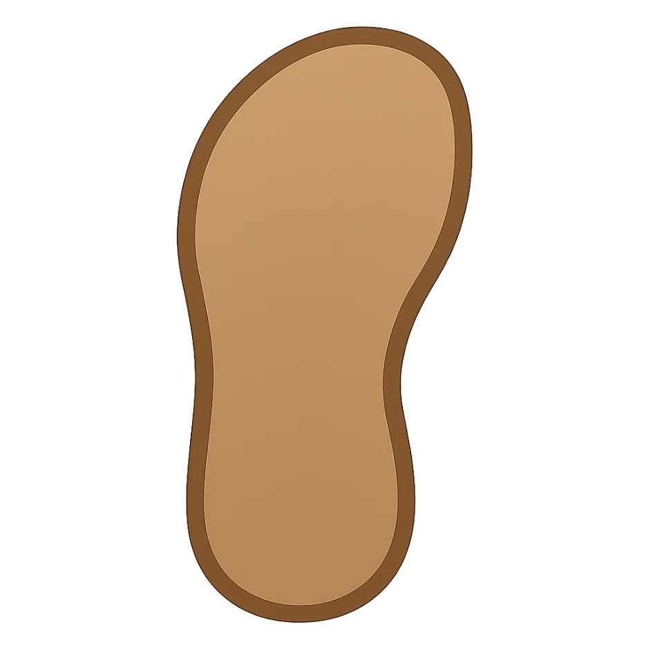 Edit the image to depict a plain sandal bottom with minimal detail, viewed from the bottom and matching the angle of the reference image, in emoji style. sticker