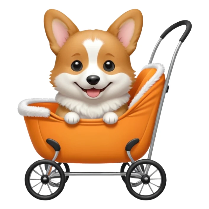 photorealistic corgi in a stroller, emoji style sticker