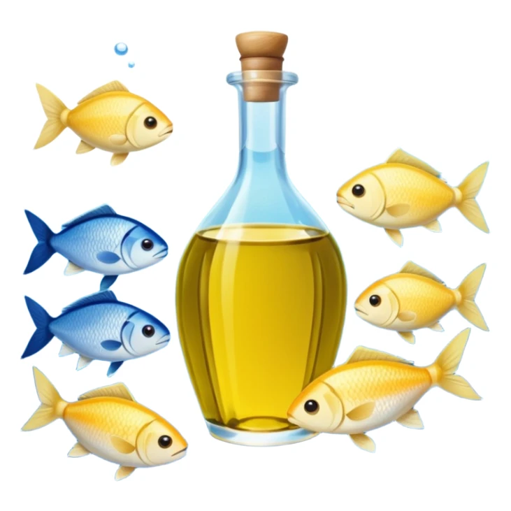 Mediterranean cuisine humanless avatar in clean emoji-style illustration. Olive oil, fish, lemon, blue and sunny colors, light and fresh mood, flat design, high contrast. sticker