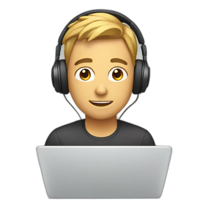 A MAN WITH HEADPHONES SITTING IN FRONT OF A LAPTOP sticker