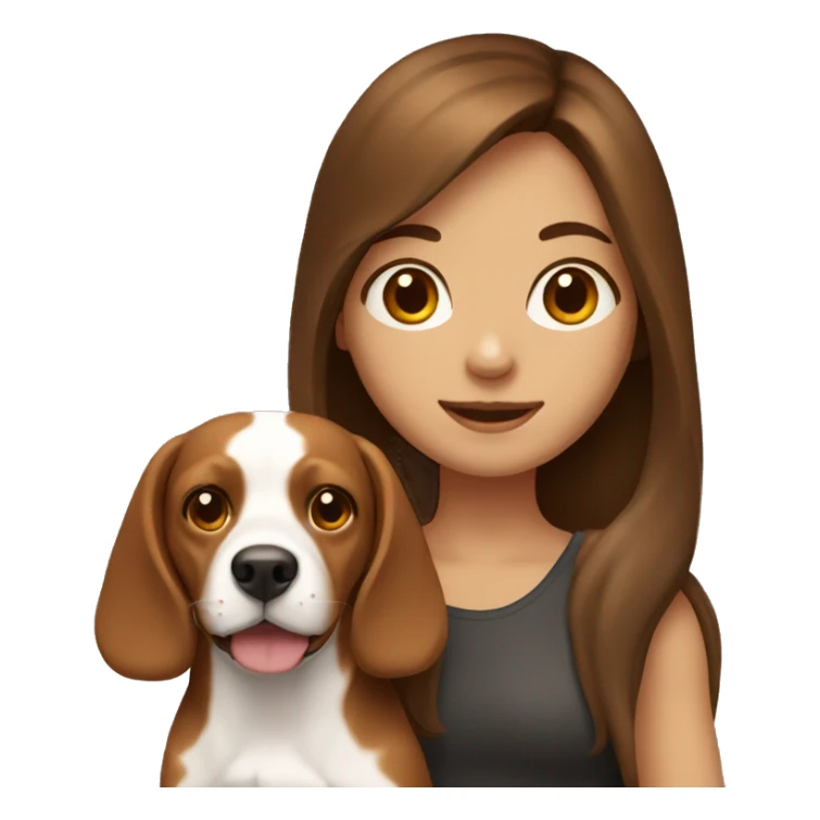 girl with brown long hair holding a beagle sticker