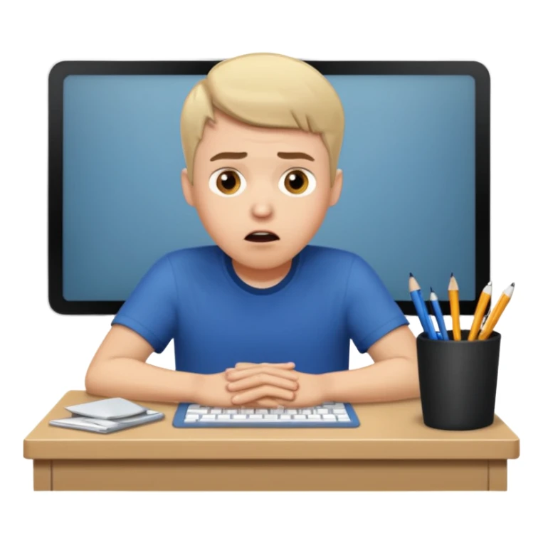 A white man sits at his desk in shock. sticker