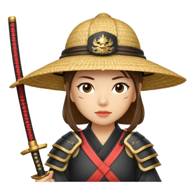 Samurai with straw hat, Warrior in samurai armor, female sticker