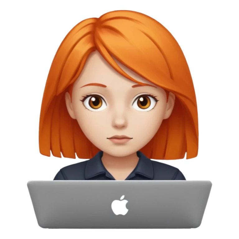 a girl who has a orange hair is using a laptop sticker