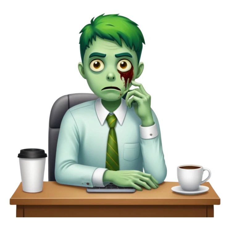 office zombie clerk with green skin looking tired and waiting for a coffee break sticker