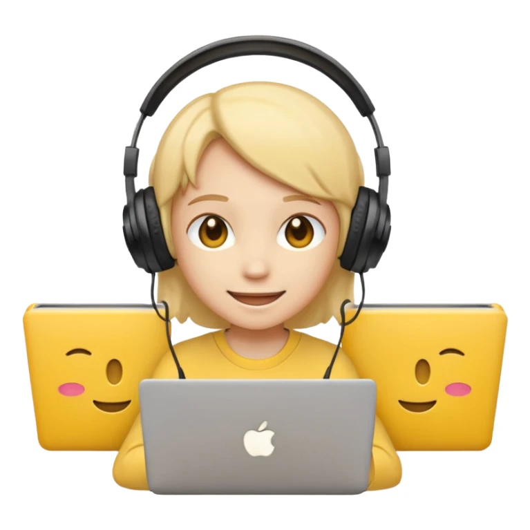 smiling emoji with headphones watching anime on a laptop sticker