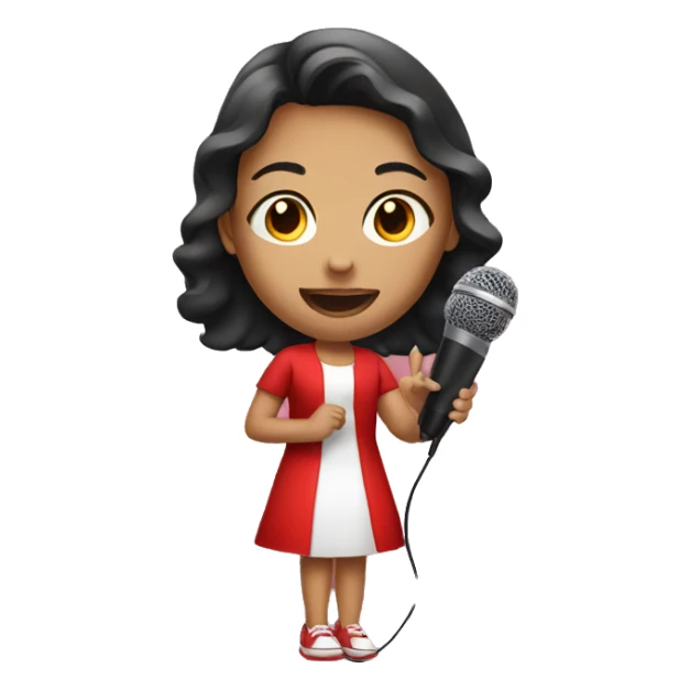 girl in red dress with microphone sticker
