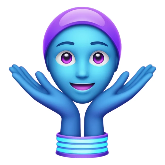 Futuristic glowing applause, purple and blue glow, dark background sticker
