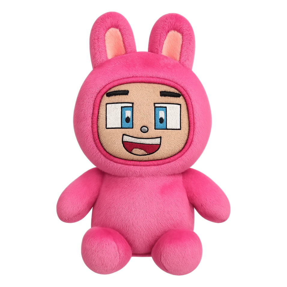 Isolate the pink bunny plushie from the image, preserving all original details and colors, with a transparent background. sticker