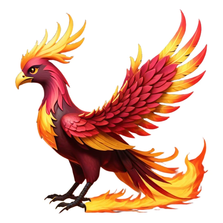 Cinematic Noble Battle-Hardened Mystical Fire Phoenix Portrait Emoji, with scorched, battle-scarred plumage in deep crimson, burnt gold, and smoldering ember hues. Its piercing eyes, hardened by countless conflicts, blaze with unyielding resolve and ancient wisdom. The elongated tail feathers bear vivid marks of fiery combat, rendered with lifelike texture and dynamic highlights, high shine, exuding an aura of mythic martial valor, focused and commanding, with a soft glowing outline that captures a phoenix forged in the fires of war. sticker