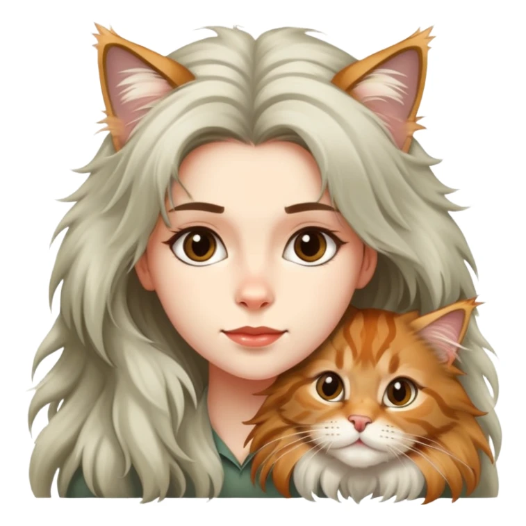 A cute Maine Coon cat crawled on the girl's head sticker