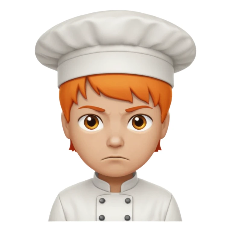 Short orange hair, angry, wearing chef uniform and chef hat sticker
