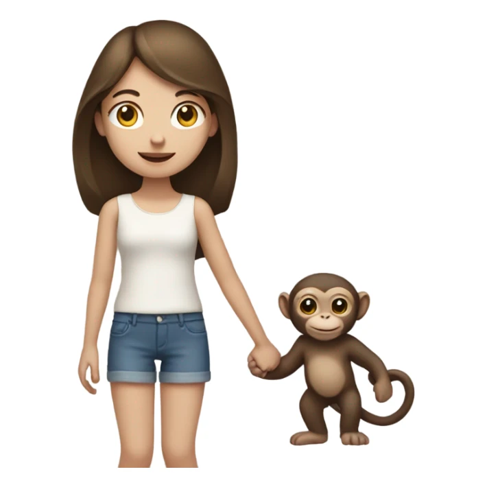 Pale brunette girl holding hands with a monkey sticker