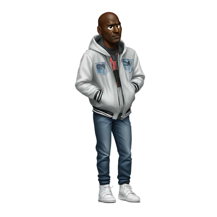 Michael Jordan in a jacket holds his head and is sad photorealistic serious sticker