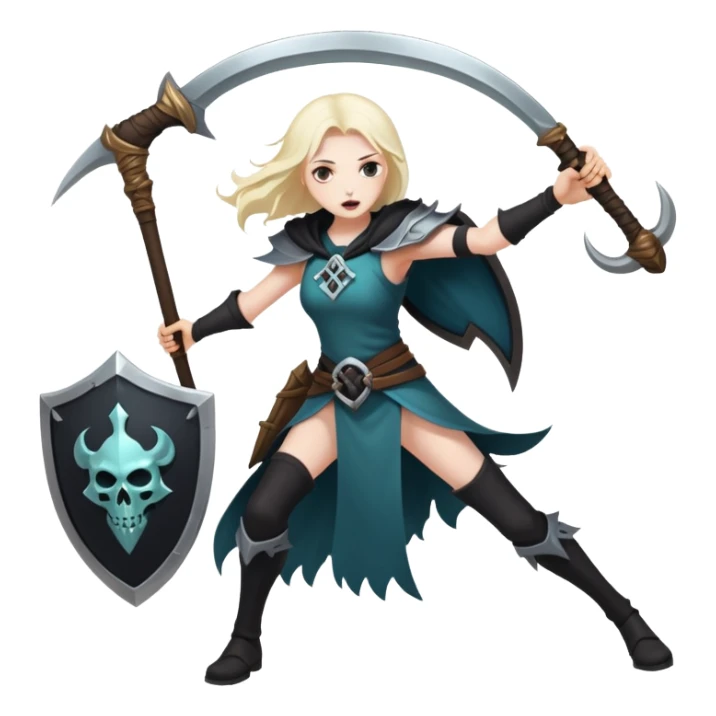 Necromancer girl with scythe and shield, beating a mage sticker