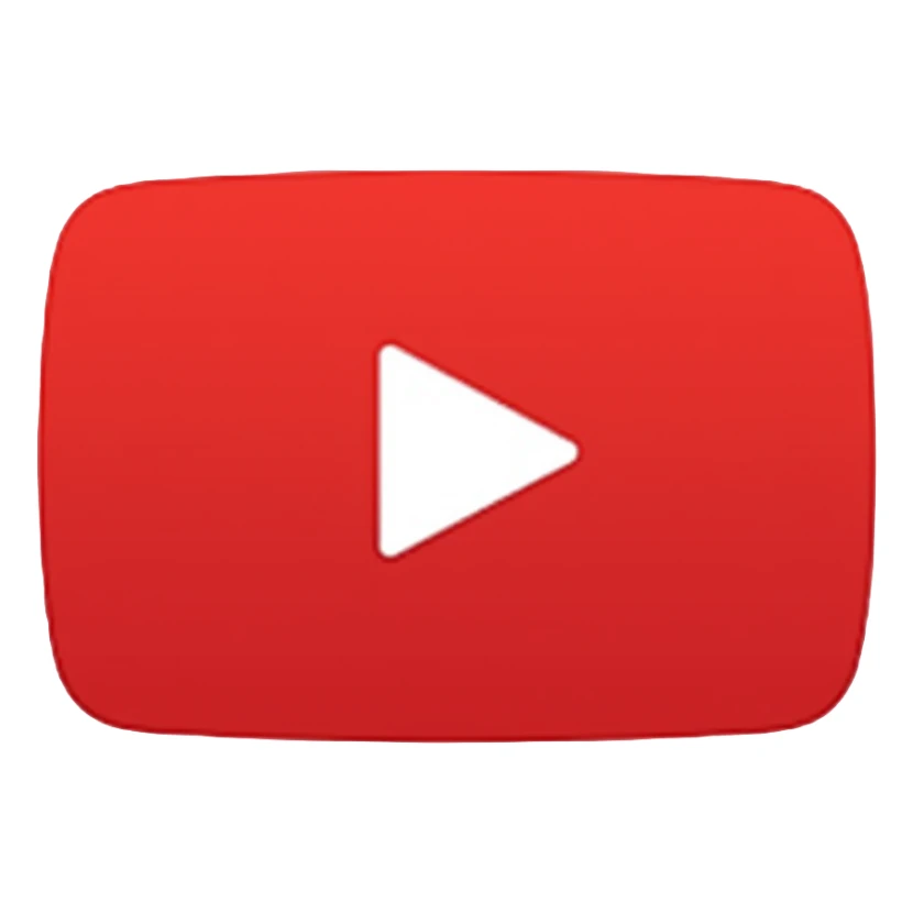 YouTube logo, red rectangle with rounded corners and white play button in the center sticker