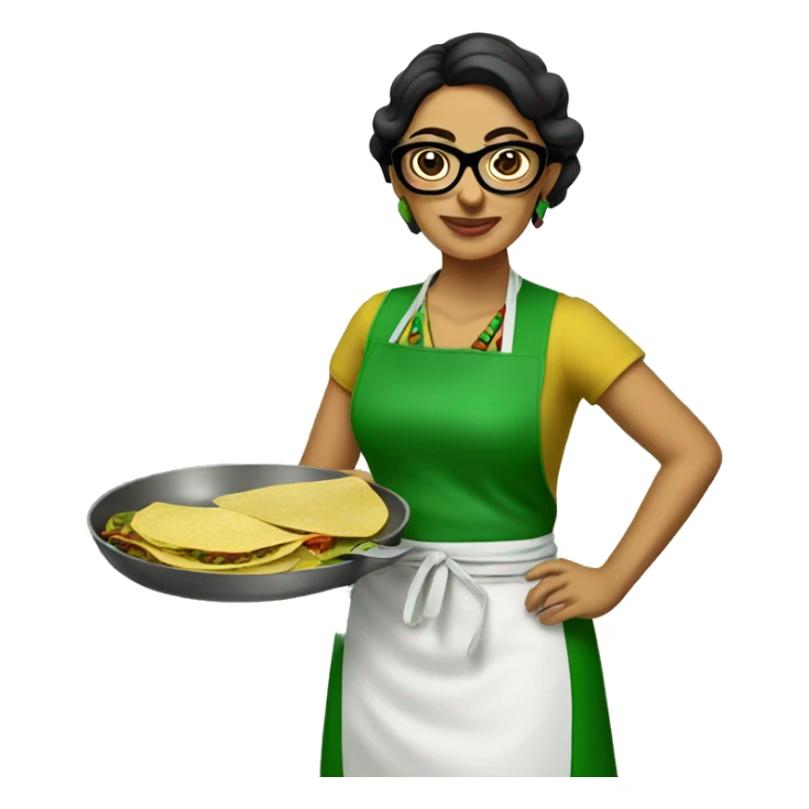 mexican lady green apron  with glasses cooking tacos sticker
