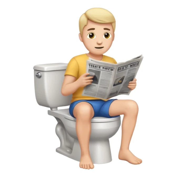 man on toilet, reading newspaper, emoji style sticker