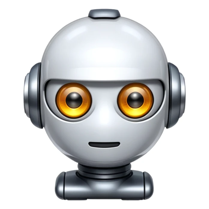 create a glossy, metallic "G"-shaped bot with small glowing eyes. The emoji will have a futuristic, robotic feel while keeping the smooth, rounded structure. ensure it has a transparent background so it can be used flexibly across different platforms. sticker