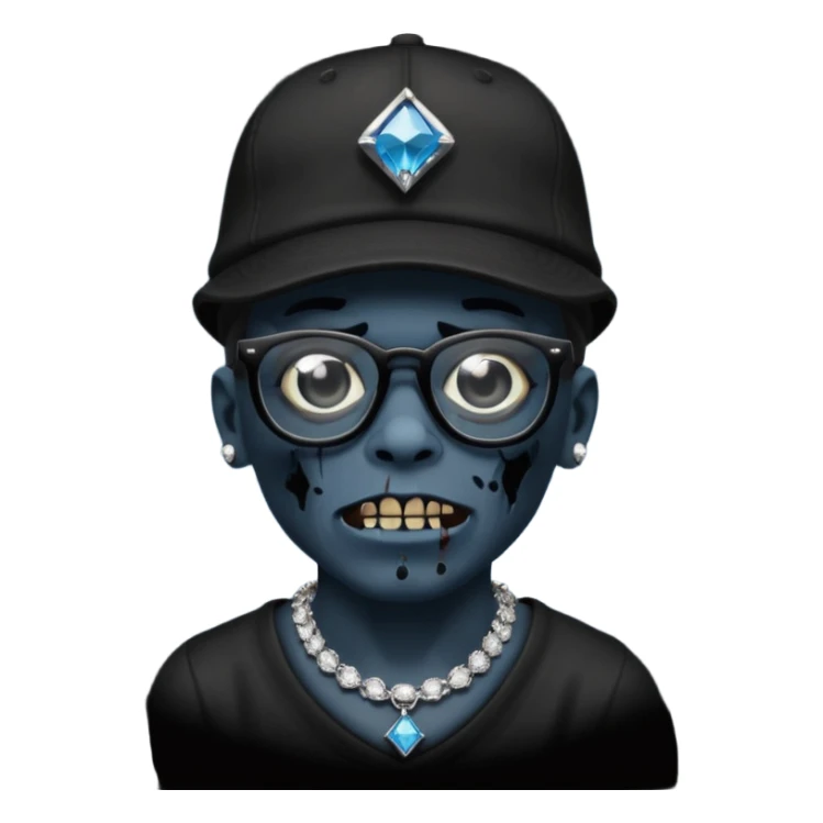 Zombie with black glasses dodger hat and diamond necklace sticker