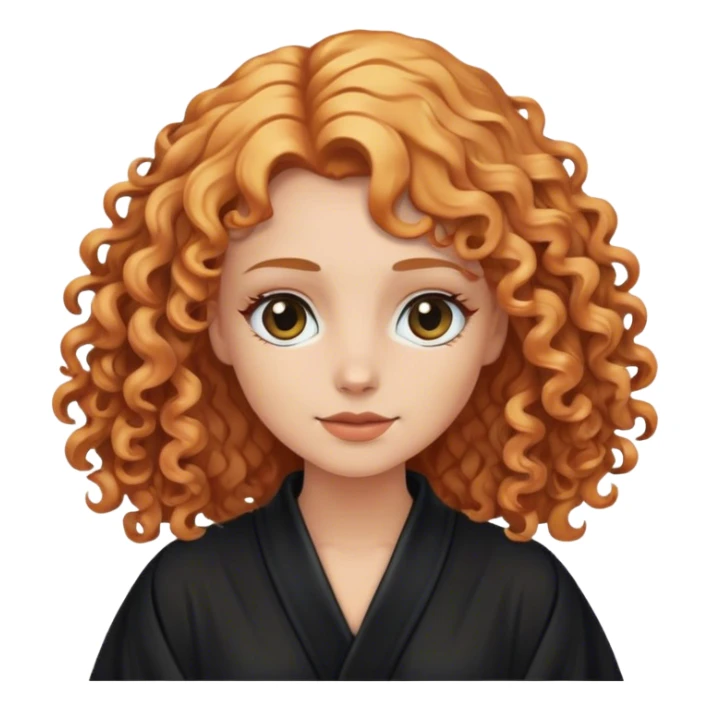 blond woman wearing black robe with copper curly hair sticker