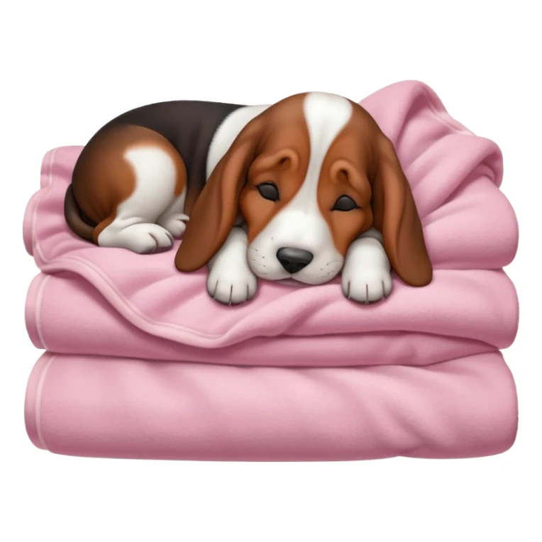 A baby basset hound sleeping on a baby pink blancket sticker