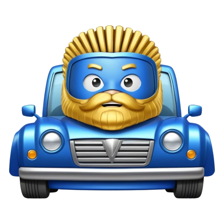 superhero car shaped like a giant comb with bristles, beard-themed vehicle sticker