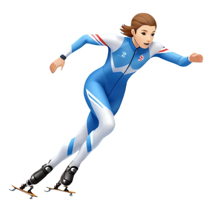An icon showing a speed skater gliding on a professional oval ice track, captured in mid-motion with aerodynamic posture and sleek skates. The background features snowy mountains, flags, and a clear blue sky. Transparent background reflects the speed and elegance of the sport. sticker