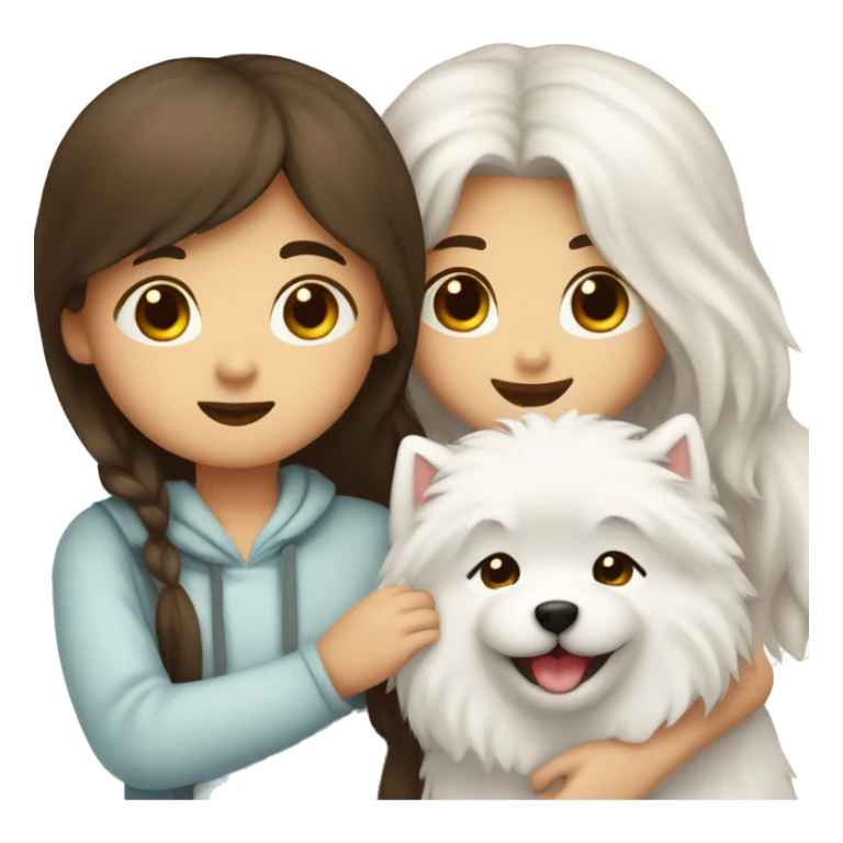 Girl brunette long hair hugging a boy samoyed and girl samoyed  sticker