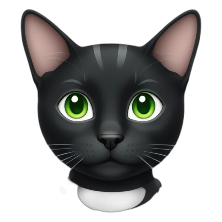 A black cat with green eyes with a white mustache, a white stripe on its nose, a full-length white breast and white paws sticker