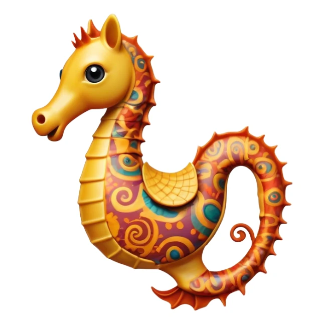 Cinematic Realistic Comical Sea Horse Portrait Emoji, Head tilted dramatically with an exaggeratedly amused expression, featuring a striking, finely detailed body with bold, whimsical patterns and wide, expressive eyes full of playful disbelief, rendered with natural, vibrant hues and realistic texture; high shine, dramatic yet playful, styled with an air of cheeky aquatic mischief, soft glowing outline, capturing the essence of a spirited and over‐the‐top sea horse that looks ready to bob its way into viral fame! sticker