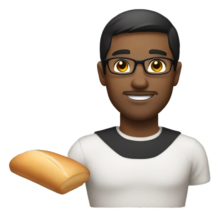 A man with black short hair and wearing a glass with light bread sticker