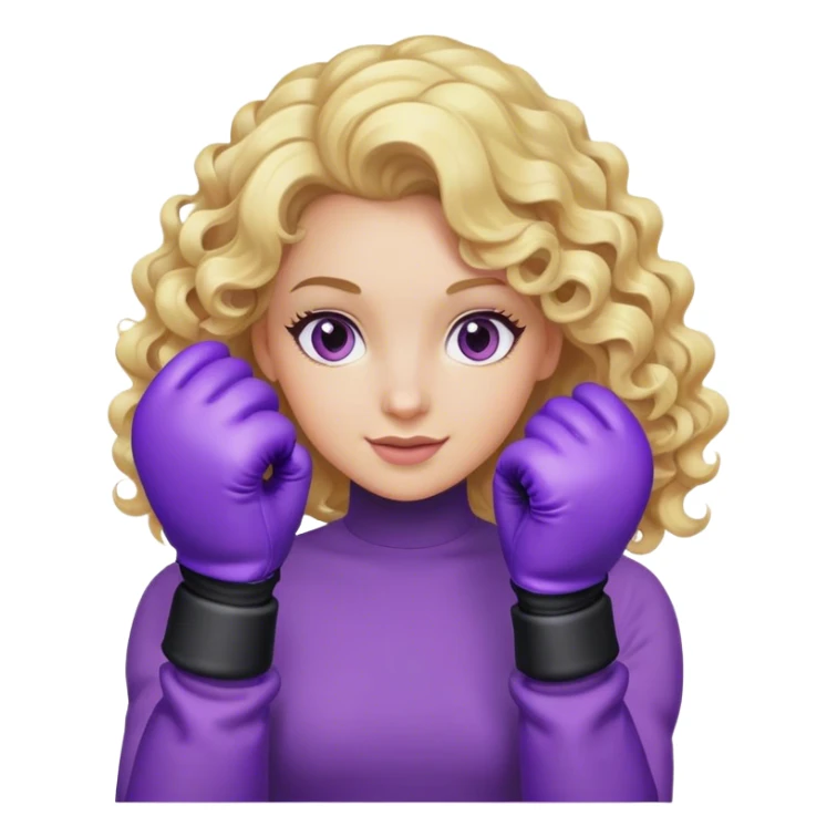 Blonde curly long hair with purple box gloves sticker