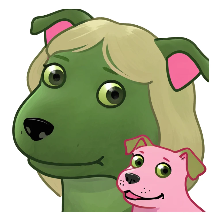 lady with blonde hair and a pink dog  sticker
