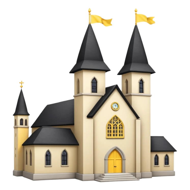 simple magic school, white background, magic school, black roof, with a big flag, big flag on a roof, big yellow flag, white school sticker