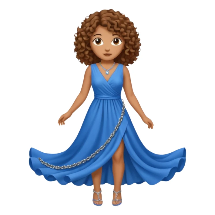 curly hair woman blue dress and chain sticker