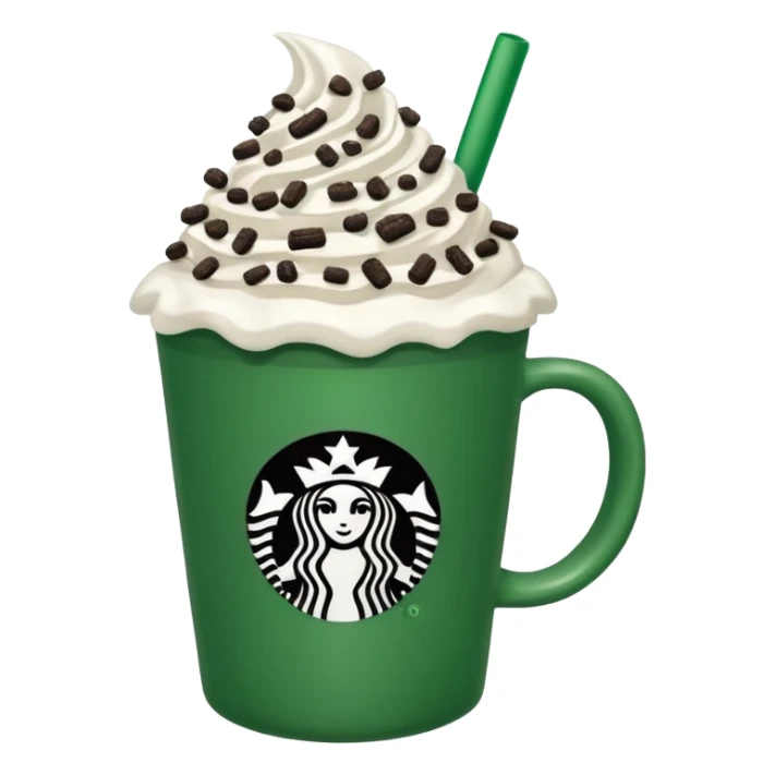  Starbucks hot cocoa with whipped cream and Oreo cookie crumbles in a green Starbucks cup  sticker