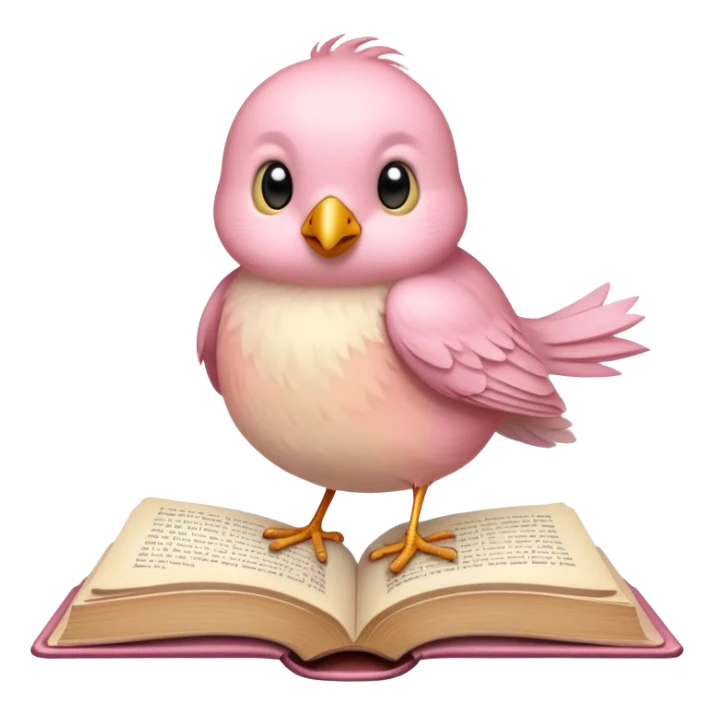Light pink little bird standing in a novel open book sticker