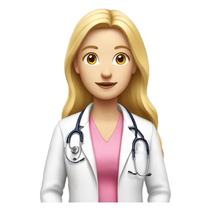 Long blonde hair doctor in pink undershirt white coat over pink stethoscope  sticker