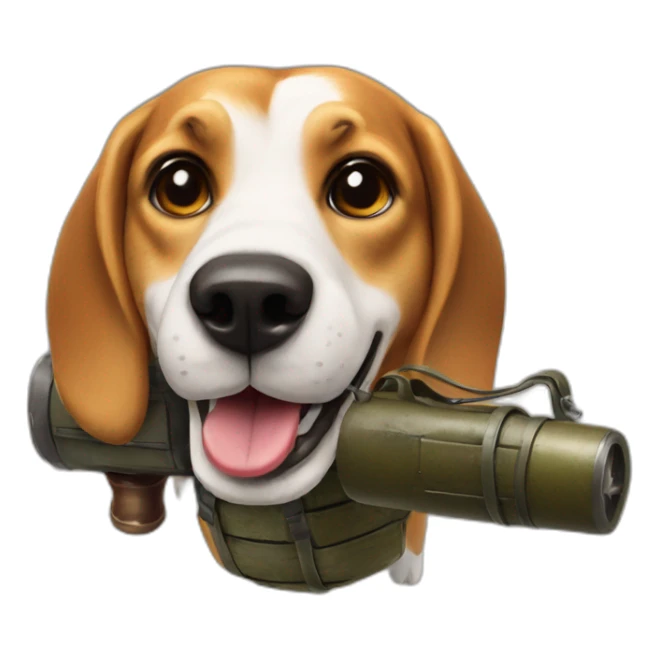 beagle in the air with a German grenade in mouth sticker