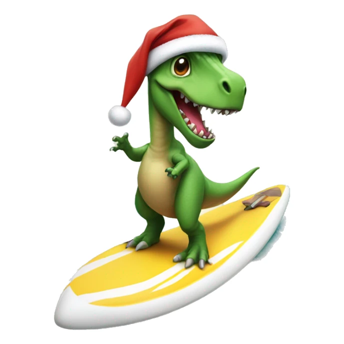 dino wearing a santa hat on a surfboard  sticker