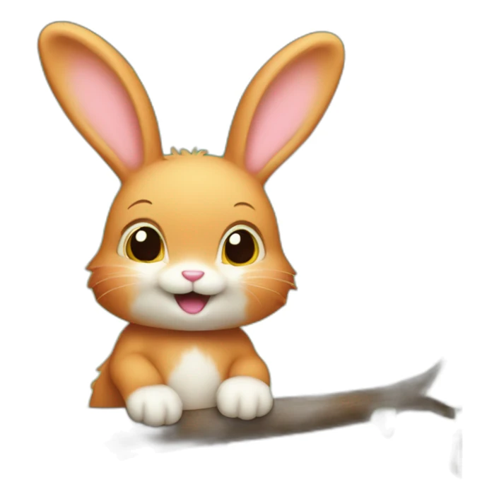 A little ginger bunny reaching up to eat a strawberry off a small tree sticker