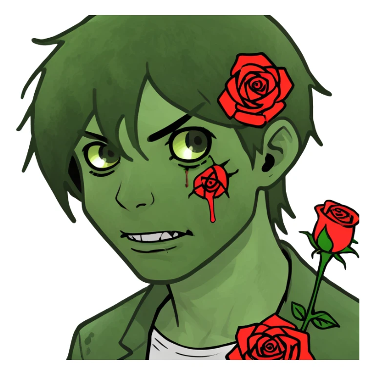 boy zombie with black hair emo and rose sticker