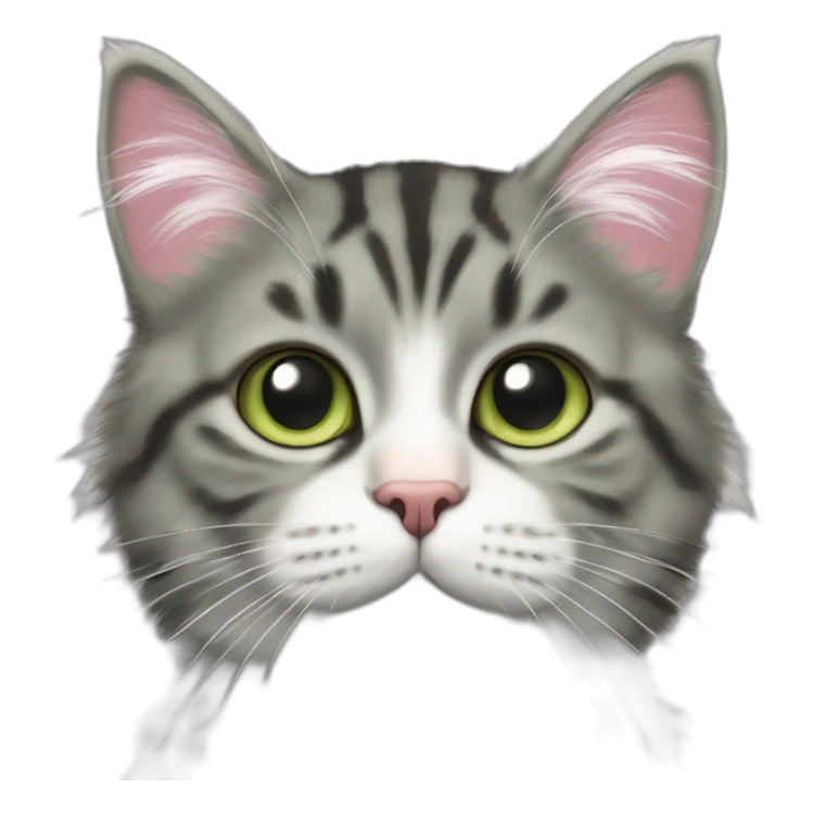 cat Tabby (Mainly black and gray) fluffy cat pink-nose light-green-eyes,-white-long-whiskers,-white-spots-near-the-nose sticker