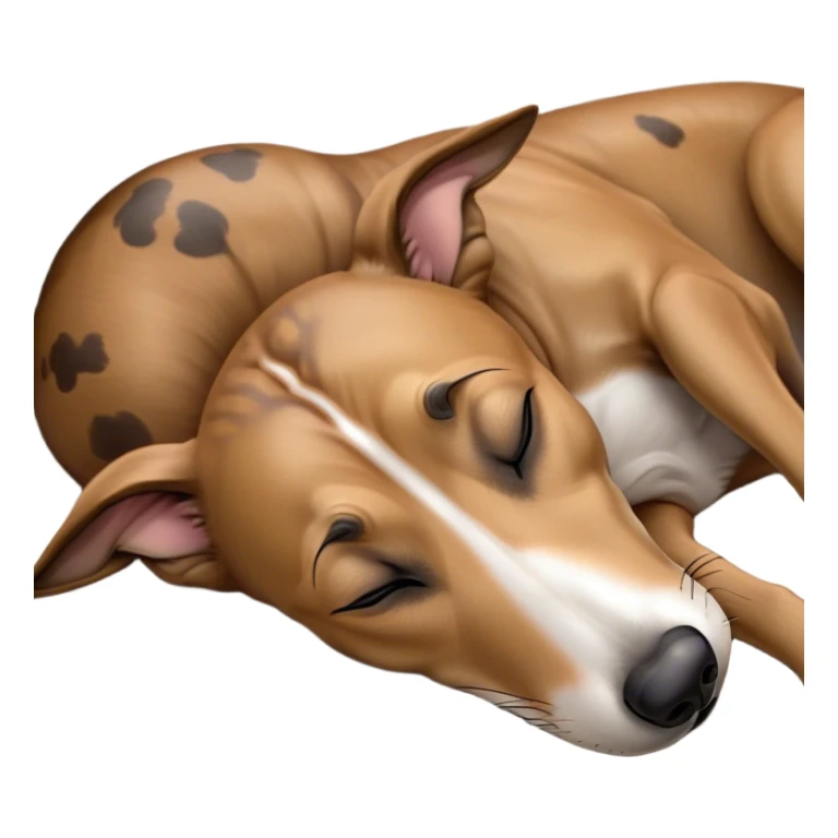 Meme-Worthy Cute Sleeping Brindle Greyhound Portrait Emoji, Head resting peacefully with a contented smile, showcasing a slender build and a luxuriously smooth brindle Fur, eyes shut in a serene nap, Simplified yet hilariously adorable features, highly detailed, glowing with a soft, drowsy light, high shine, relaxed and utterly lovable, stylized with an air of playful laziness, bright and heartwarming, soft glowing outline, capturing the essence of a comically sleepy racer, so meme-worthy it feels like it could instantly become the next viral sensation of adorable slumber! sticker
